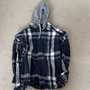 American Eagle Outfitters Navy and Black Plaid Shirt